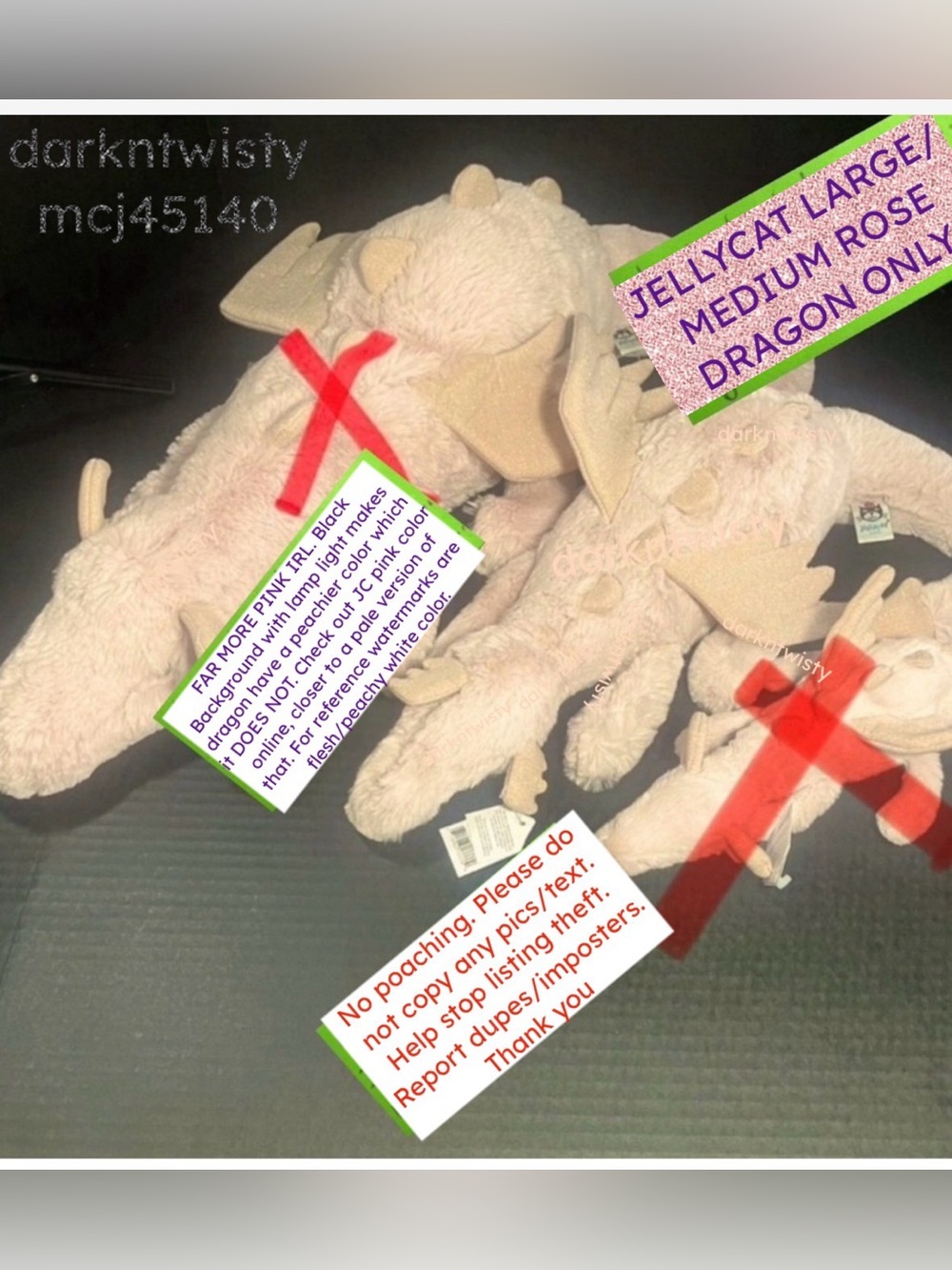 1 RETIRED BNWT JellyCat Rose Dragon VHTF 26” TAIL UNFURLED 20” furled Receipt